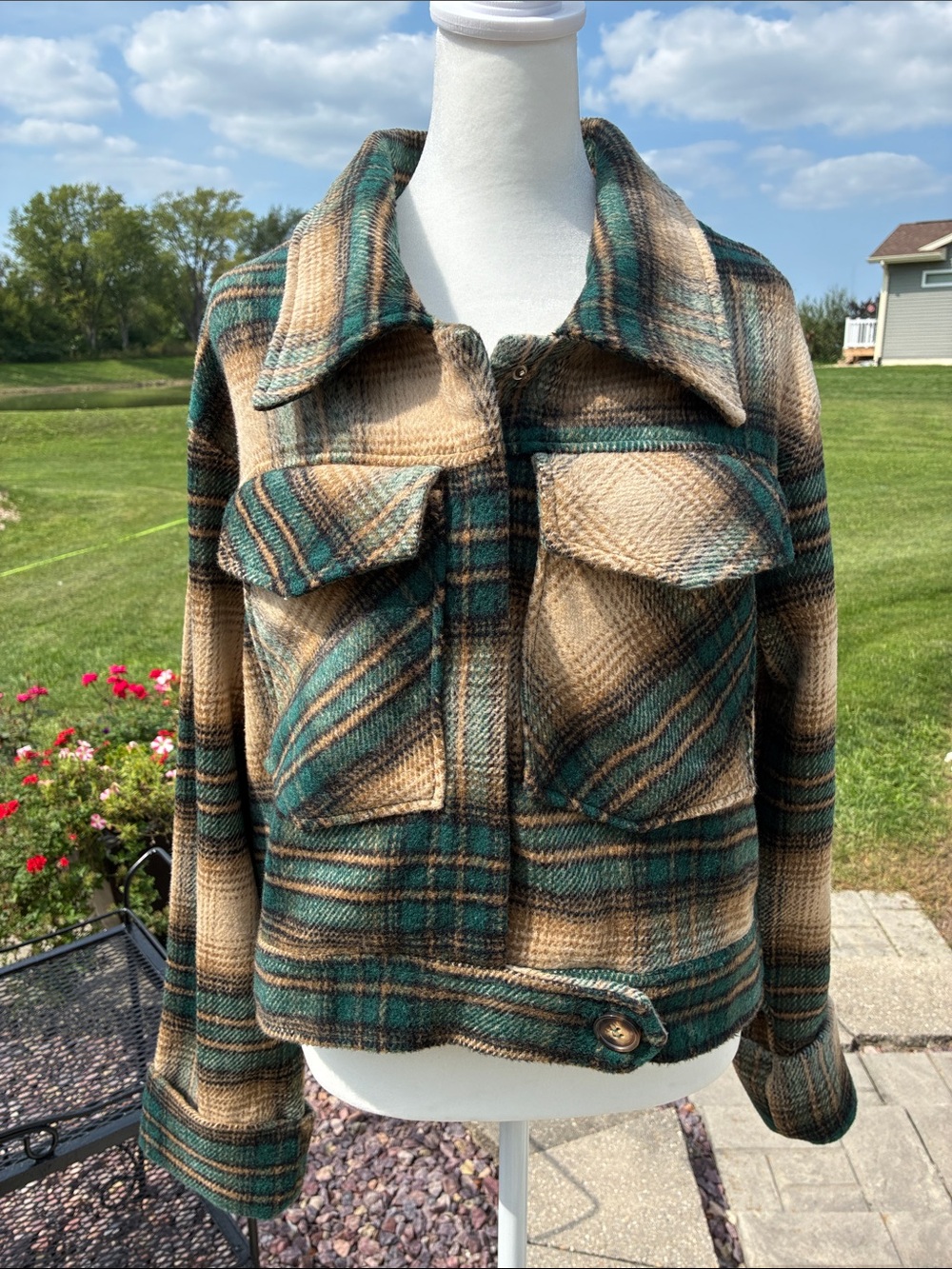 Carly Jean Green & Tan Plaid  Jacket L